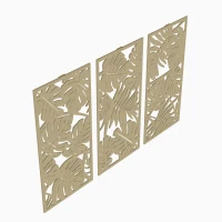 HOMCOM Set aus 3 3D-Wanddekorationen aus Holz, 40 x 80 cm, tropische Blätter, natürliche Holzoptik(m-1)