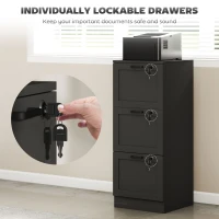 HOMCOM 3-Drawer Filing Cabinet with Lock - Black(m-6)