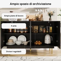 Mobile da pranzo minimalista, con 4 ante e ripiani regolabili, 140x38,5x82.5 cm, Nero(m-4)