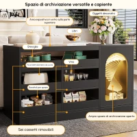 Mueble de cajones moderno, aparador de comedor con luz LED y 6 cajones, 120x40x75 cm, Negro(m-4)