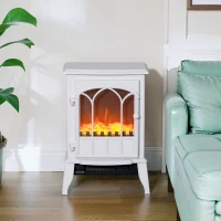 HOMCOM Camino da Terra Elettrico Potenza 1000W / 2000W con Effetto Fiamma Regolabile, 39x23x56.5cm, Bianco(m-9)