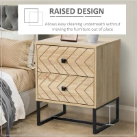 HOMCOM Bedside Table, Modern Nightstand with 2 Drawers, Zig Zag Design, Bedroom Night Table, Natural(m-8)