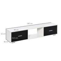 HOMCOM Mueble de TV para Televisores de hasta 60" Mesa para TV de Salón Estilo Moderno con 2 Cajones y Compartimento Abierto 140x30x32 cm Blanco y Negro(m-3)