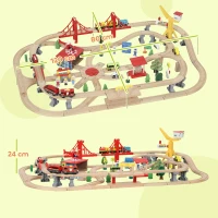 AIYAPLAY 133-Piece Wooden Train Set, Toy Train with Crane, Storage Box, for Kids Ages 3+(m-3)