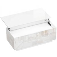 HOMCOM Mesa de centro regulable en altura, mesa de salón moderna con compartimento oculto y 2 cajones, blanco alto brillo