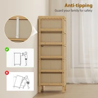 HOMCOM Commode avec 5 tiroirs en tissu Structure en bambou Commode pour petits espaces Crème et naturel(m-4)