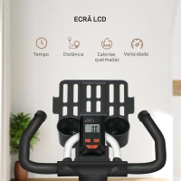 HOMCOM Bicicleta estática com tela LCD Sela ajustável Volante 8 kg Carga 100 kg 103x53x110-114 cm Branco(m-4)
