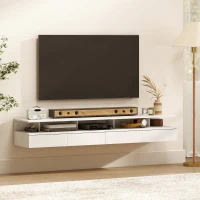 HOMCOM Juego de 2 Mesitas de Noche Flotantes, Mesillas de Noche Dormitorio con Cajón, Estante Abierto, Ahorra Espacio, Diseño Moderno, para Sala de Estar, 35x32x22,5 cm, Blanco(m-4)