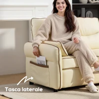 HOMCOM Divano 2 Posti in Finta Pelle con Imbottitura Spessa, Tasca Laterale e 2 Cuscini, 136x81x90 cm, Beige(m-7)