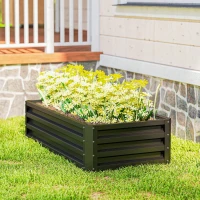 Outsunny Raised Beds for Garden, Galvanized Outdoor Planters, for Herbs and Vegetables, Use for Patio, Backyard, Balcony, Grey(m-8)