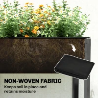 Outsunny Pat de grădină înălțat din metal, cutie de plantare extra mare cu traverse de întărire și insert din material nețesut, 180 x 55 x 80 cm, gri închis(m-4)