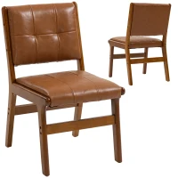 HOMCOM Confezione da 2 Sedie da Pranzo Rivestite in PU Sedile Imbottito Gambe in Legno per Soggiorno Marrone(m-7)