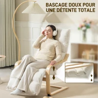 HOMCOM Fauteuil salon, fauteuil d'appoint rembourré en velours, repose-pieds réglable et structure en acier, 67x93x105cm, crème(m-6)