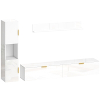 HOMCOM Mueble TV flotante con puertas abatibles, centro de entretenimiento, estantería y armario, 180 cm, Blanco alto brillo