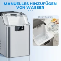 HOMCOM Eiswürfelmaschine, Eiswürfelspender, Ice-Maker, 20 kg/24h Eiswürfelbereiter mit 2,1 L Wassertank, Silber(m-5)