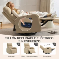 HOMCOM Sillón Relax Reclinable Eléctrico Giratorio y Balancín con Doble Motor Reposacabezas Ajustable Puertos USB Reposapiés(m-4)