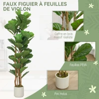 HOMCOM Plante artificielle intérieure 150 cm Figuier lyre arbre artificiel avec pot en plastique et tronc en bois massif, vert(m-4)