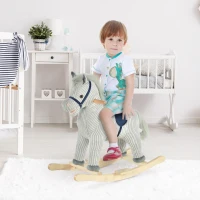 HOMCOM Cheval à bascule pour enfant, jouet à bascule en peluche, à effets sonores, avec poignées, pédale, gris et blanc(m-10)
