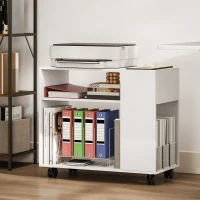 HOMCOM Mobile porta stampante con scomparto e ripiani, per ufficio 70 x 34 x 60 cm Bianco(m-4)