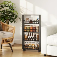 HOMCOM Multifunktionsregal mit Rollen, schmale Bauweise, 4 Fächer, 45x15x91 cm, Schwarz(m-7)