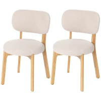 HOMCOM Lot de 2 chaises de salle à manger, chaises de cuisine rembourrées, pieds en bois d'hévéa, 46,5 x 52 x 80 cm, crème(m-1)