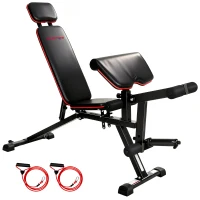 SPORTNOW Verstelbare halterbank tot 300 kg 3-in-1 trainingsbank met wieltjes Beentrainer Curlbank hoofdsteun weerstandsbanden(m-11)