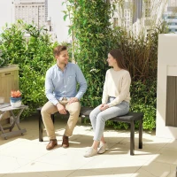 Outsunny 2 Seater Garden Bench, Outdoor Bench Loveseat with Wood-Effect Slatted Seat and Steel Frame for Patio, Park, Grey(m-2)
