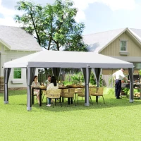 Outsunny Gazebo da Giardino 6x3 m Pieghevole con Zanzariera e Borsa di Trasporto, Crema(m-2)