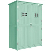 Outsunny Wooden Garden Shed with Two Windows, Tool Storage Cabinet, Outdoor Double Door organiser 127.5L x 50W x 164H cm, Green(m-1)