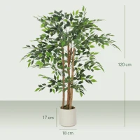 HOMCOM Pianta Artificiale di Baniano Verde in PEVA e Legno con Vaso Contenitore in PP e Cemento, 55x55x120 cm(m-3)
