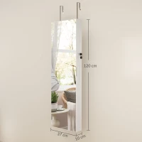 HOMCOM Armadio Portagioie con Luce LED, Montabile a Parete o su Porta con Serratura Specchio, 37x10x120 cm, Bianco(m-3)