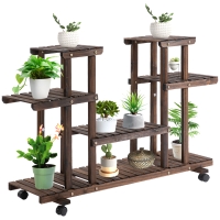 Outsunny Plantenrek plantenstandaard bloementrap met vier treden massief hout verkoold
