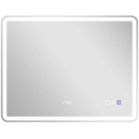 HOMCOM Badezimmerspiegel mit LED-Beleuchtung, Anti-Beschlags-Pad, 3 verstellbare Farben, Uhr, 700 x 900 mm, Silberfarben
