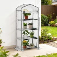 Outsunny 4 Tiers Mini Portable Greenhouse Compact Plant Grow Shed Metal Frame PE Cover 160H x 70L x 50Wcm(m-7)