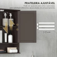 kleankin Armário de Casa de Banho com Espelho 2 Portas Prateleira Aberta Móvel de Casa de Banho Suspenso 56x13x58cm Castanho Escuro(m-6)