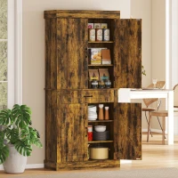 HOMCOM Tall Kitchen Cupboard, Kitchen Pantry Cabinet with Drawer, Shelves, Brown(m-8)