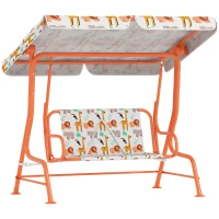 AIYAPLAY Baloiço Infantil Exterior 2 Lugares com Toldo Ajustável e Cintos de Segurança Baloiço para Jardim e Interior em Aço e Oxford Máx 60kg 112x75x120 cm Laranja(m-1)
