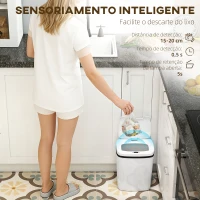 HOMCOM Balde de Lixo Automático 15L com Sensor Infravermelhos e Modo Manual Anel de Retenção Antimarcas 27,6x21,4x33,5 cm Branco(m-4)