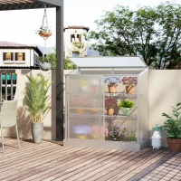 Outsunny 3 Tier Greenhouse Garden Outdoor Cold Frame Plant Flower Growth Transparent Polycarbonate Board Openable Roof Sliding Door w/ Foundation 131L x 58W x 140H cm(m-10)