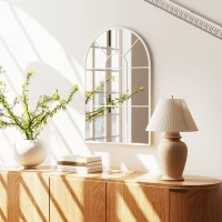 HOMCOM 90 X 61cm Arched Grid Mirror - White(m-5)