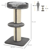 PawHut 91cm Cat Tree, Cat Tower with Scratching Post, Bed, Perch, Removable Cushion for Indoor Kittens, Grey(m-3)