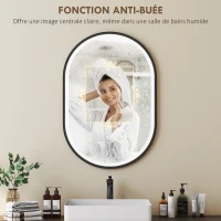 HOMCOM Miroir salle de bain éclairage LED 50x70cm, miroir lumineux salle de bain mural interrupteur tactile, lumière 3 couleurs(m-6)