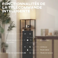 HOMCOM Lampadaire avec étagères, lampadaire sur pied de salon dimmable, télécommande, 40 x 29 x 171 cm, brun rustique(m-5)