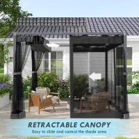 Outsunny 3 x 3m Aluminium Frame Pergola, with Retractable Roof - Dark Grey(m-4)