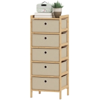 HOMCOM Commode avec 5 tiroirs en tissu Structure en bambou Commode pour petits espaces Crème et naturel