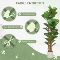 HOMCOM Plante artificielle intérieure 150 cm Figuier lyre arbre artificiel avec pot en plastique et tronc en bois massif, vert(m-5)