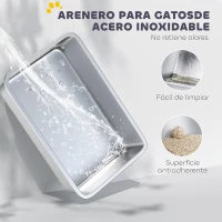 PawHut Arenero para Gatos de Acero Inoxidable XL con Borde Alto Pala Fácil de Limpiar Prueba de Fugas 60,2x40,2x29,7 cm Gris(m-4)