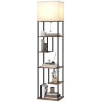 HOMCOM Lampadaire avec étagères, lampadaire sur pied de salon dimmable, télécommande, 40 x 29 x 171 cm, brun rustique