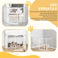 PawHut Cancelletto per Cani con Chiusura Automatica e Sistema di Blocco, in Metallo e Plastica, 180x74.5 cm, Bianco(m-4)