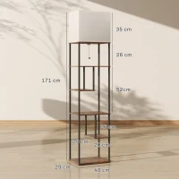 HOMCOM Lampadaire avec étagères, lampadaire sur pied de salon dimmable, télécommande, 40 x 29 x 171 cm, brun rustique(m-3)
